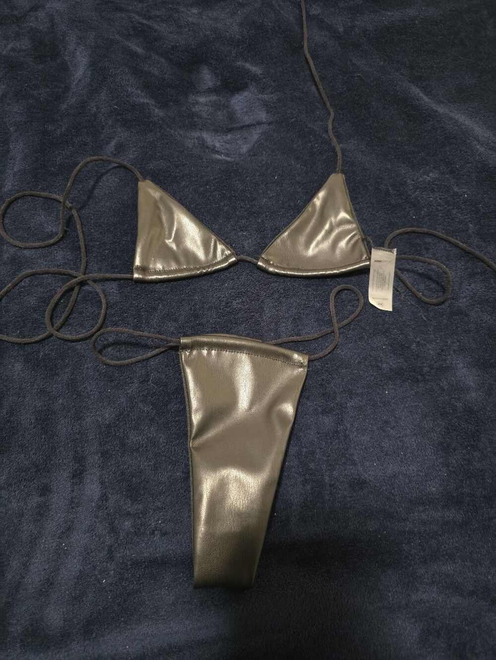 Women’s Metallic Black Triangle String Bikini